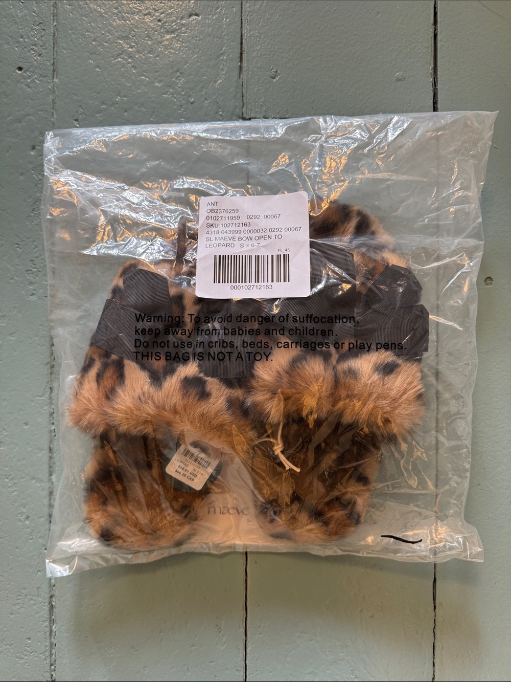 Maeve bow open toe Leopard Faux Fur Slide Slippers - size 6/7 NWT